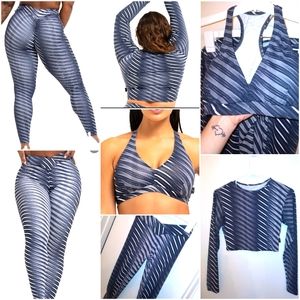 LiCi FiT 3 PIECE Midnight Sports bra/leggings/ long sleeve tank set